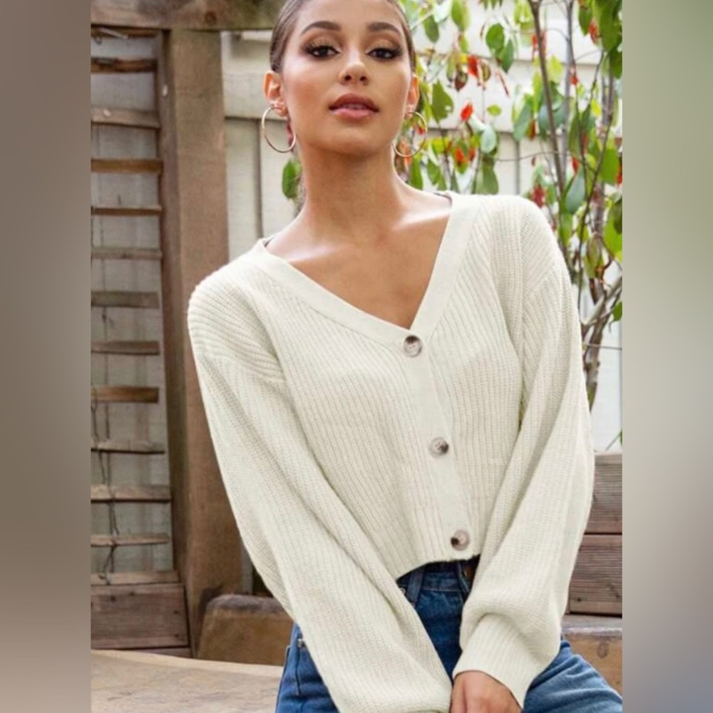 -SHEIN cream ladies wooly Cardigan-
